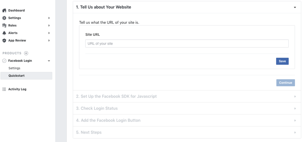 Set Up Your Product for Facebook App ID - Enter your website URL