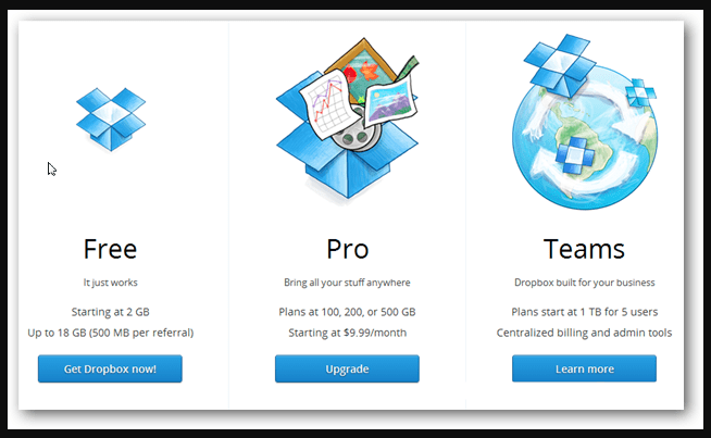 Free Dropbox Pricing for business and teams