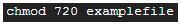 Grants r,w,x to user, w to group and nothing to others