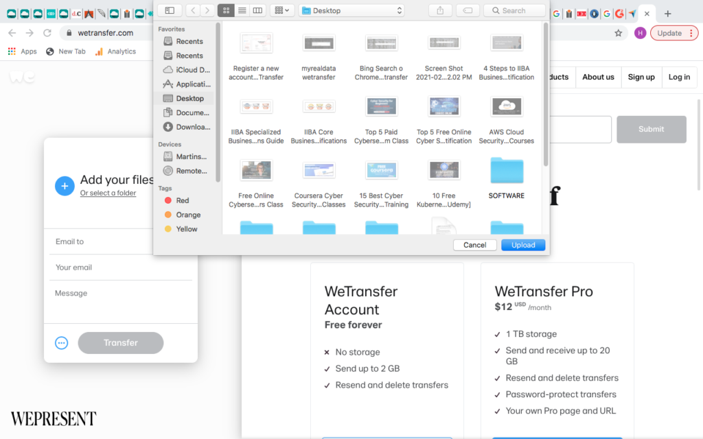 How to Upload files to Wetransfer - Click on the Select a Folder (Add Files tab)