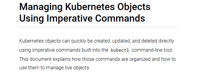 Managing Kubernetes objects using imperative commands