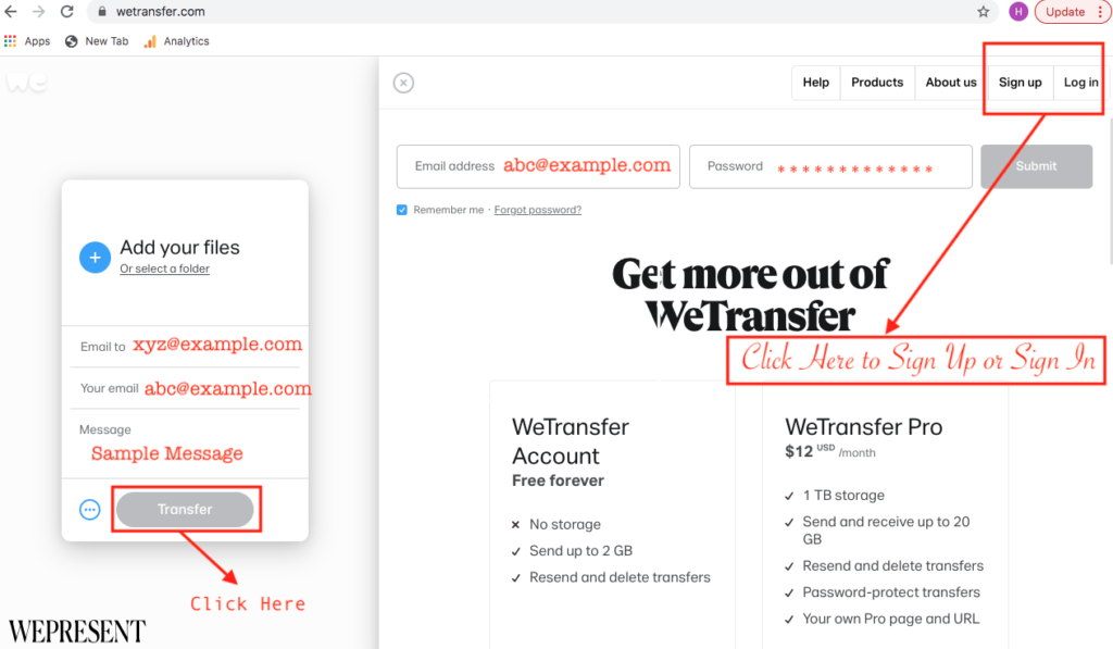 wetransfer sign up