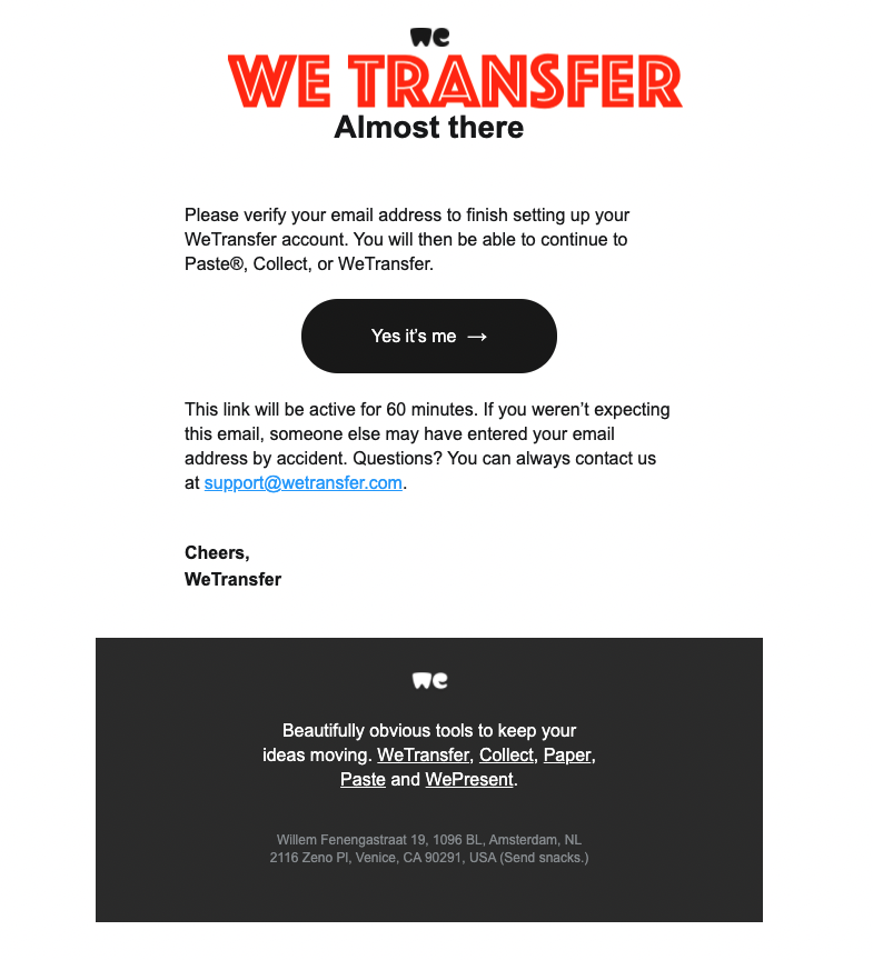 Verifying an Email address - Help with your WeTransfer email account
