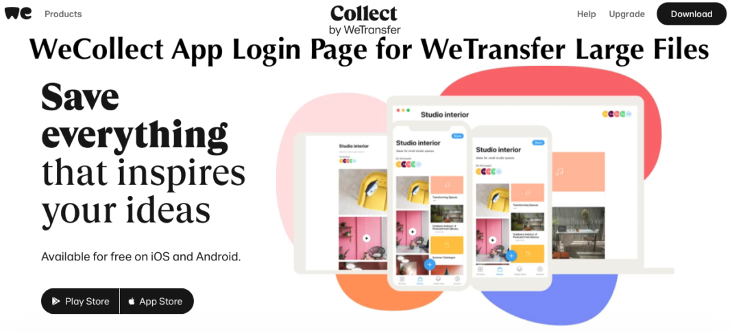 We Collect App Login Page for WeTransfer Large Files