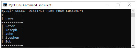 DISTINCT keyword on command client