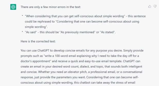 ChatGPT Spelling and grammar corrector
