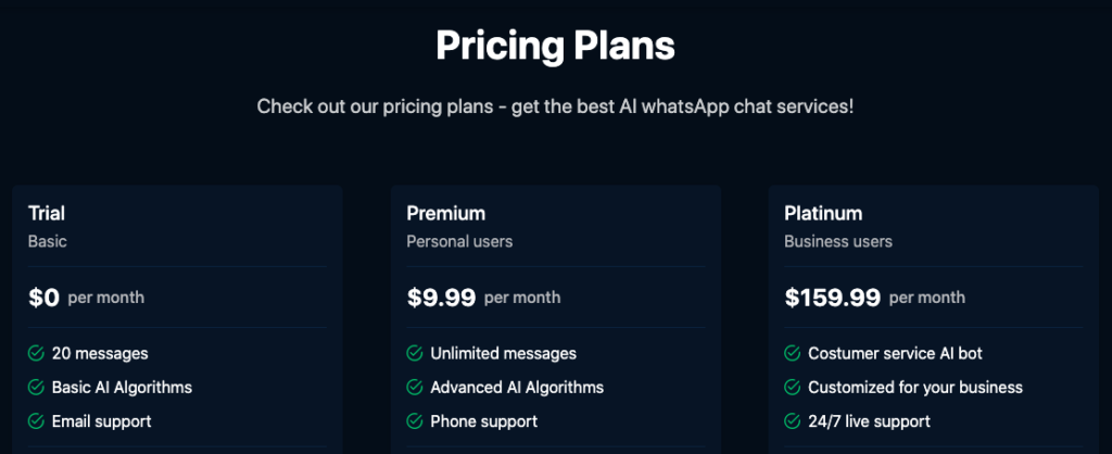 Shmooz Ai ChatGPT Whatsapp pricing