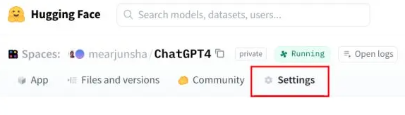 Hugging face settings page