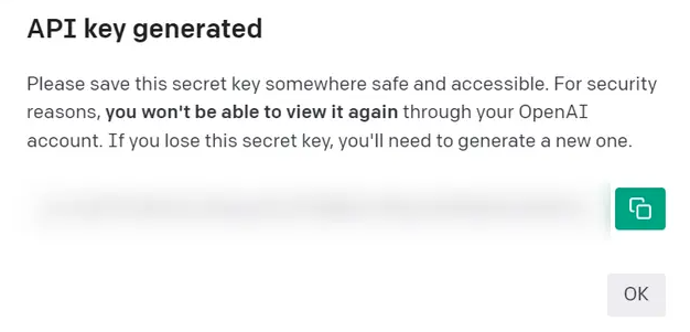 OpenAI API key generated