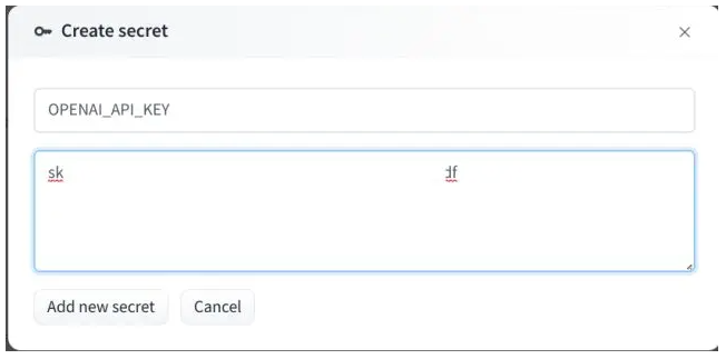 OpenAI API key in “Secret value