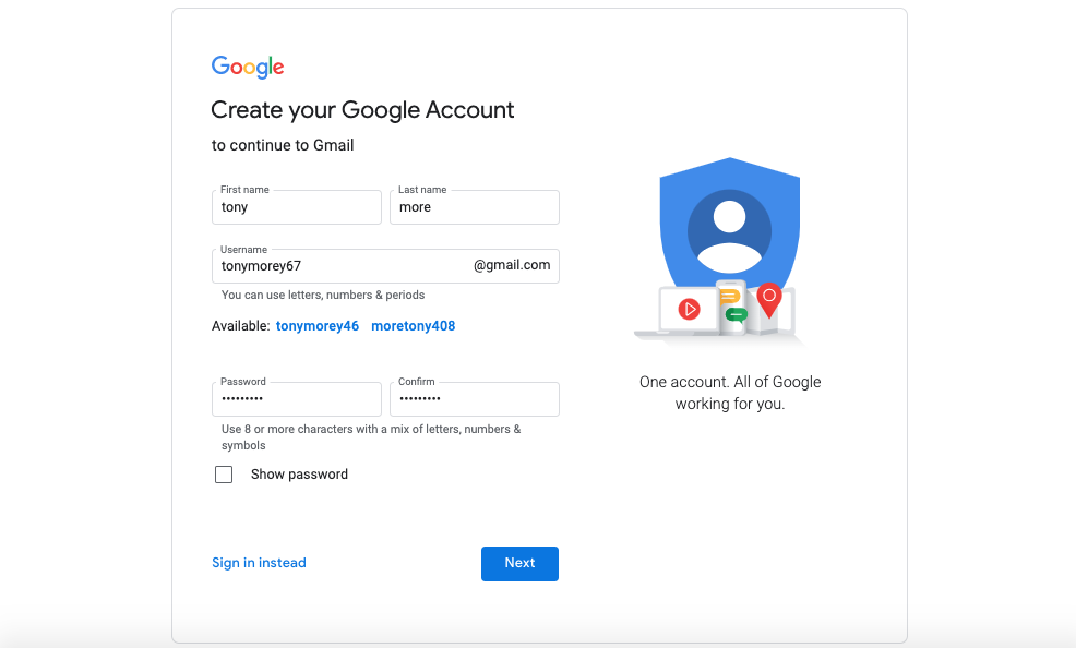 Create New Gmail Account