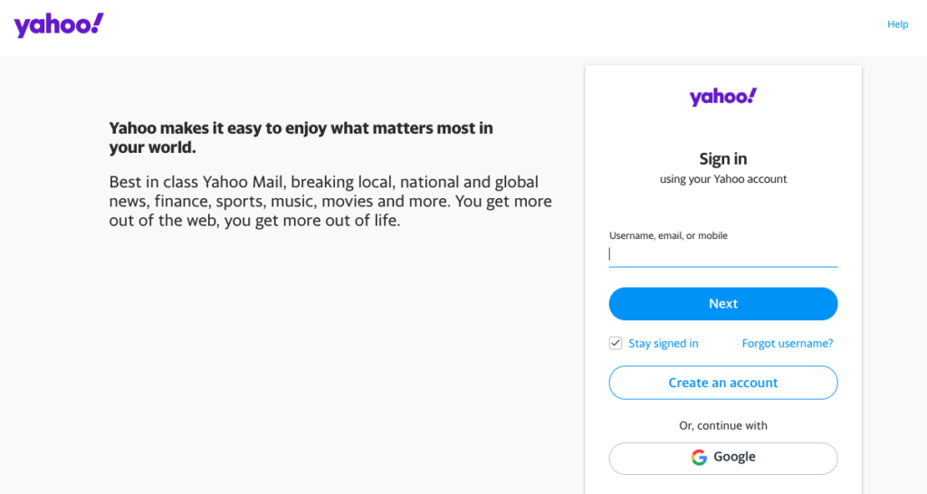 Yahoo Mail Signup and Login Page