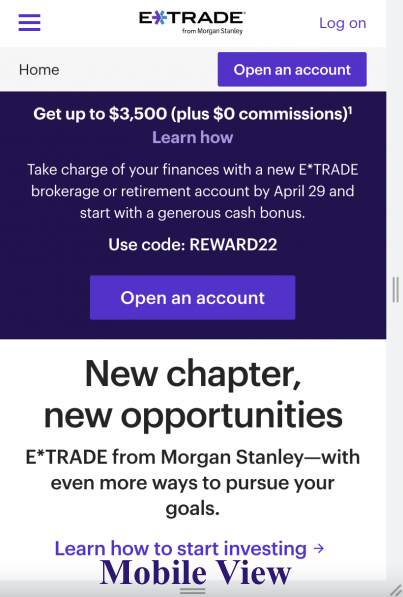 E*TRADE App Mobile view – Top Trading App for Long-Term Investment Portfolio