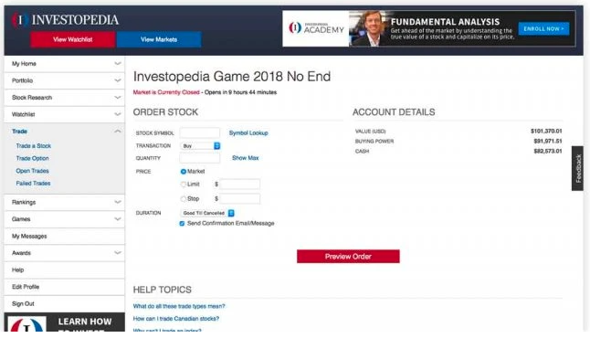 Investopedia Stock Simulator Virtual Tading App and web portal
