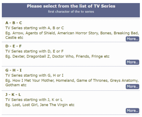 O2Tv Series A – Z arranged in category in a library