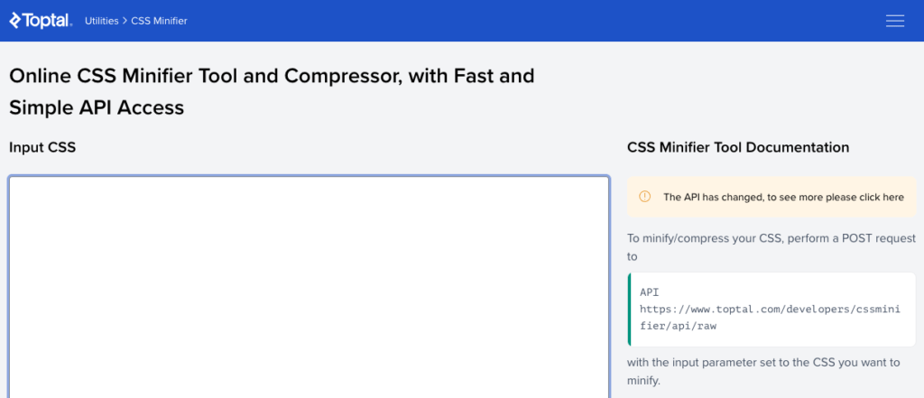 Minify CSS input and output sample